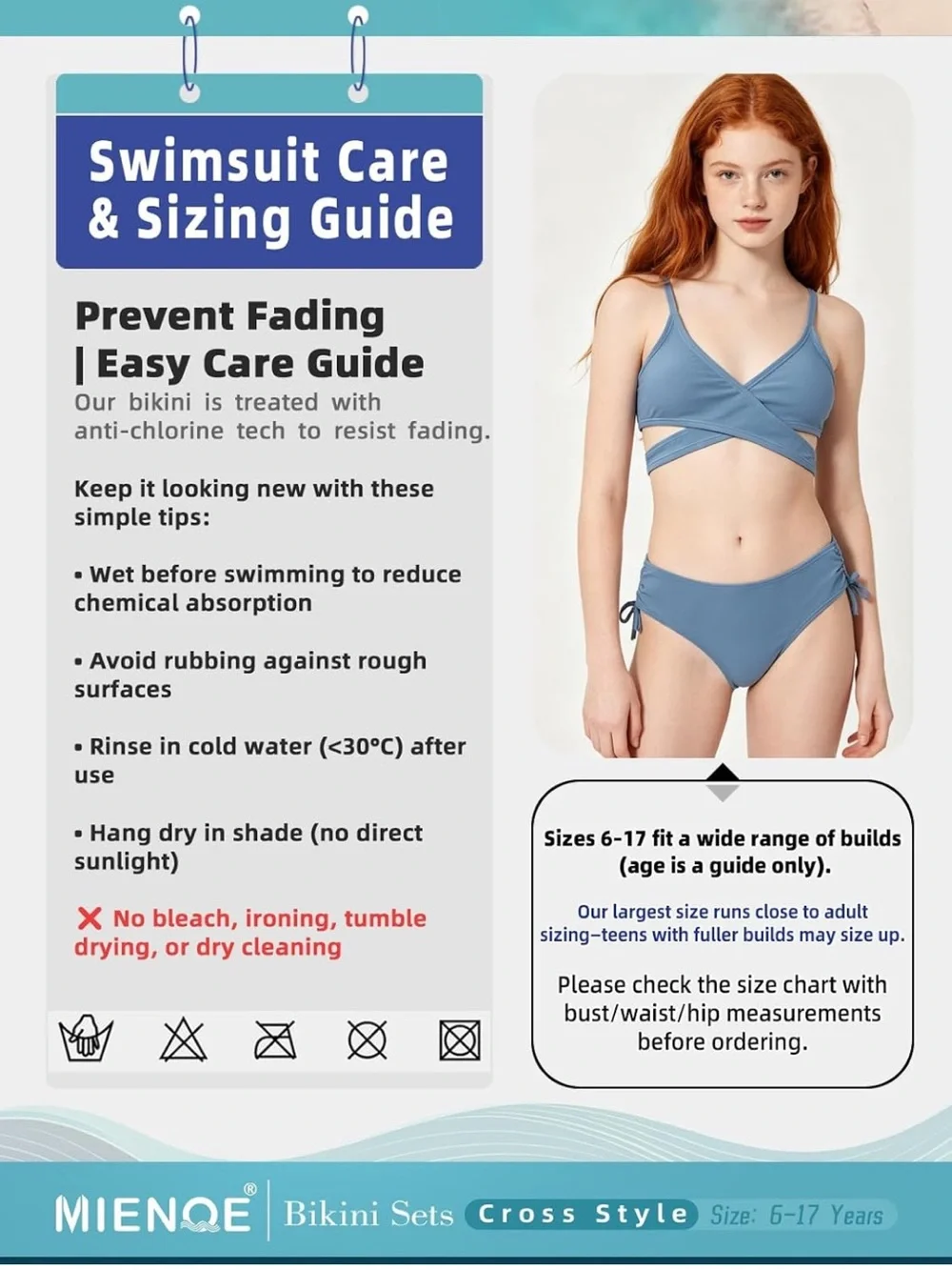Tween Teen Girls Two Piece Bikini Set Removable Pads 2634/bb15-1